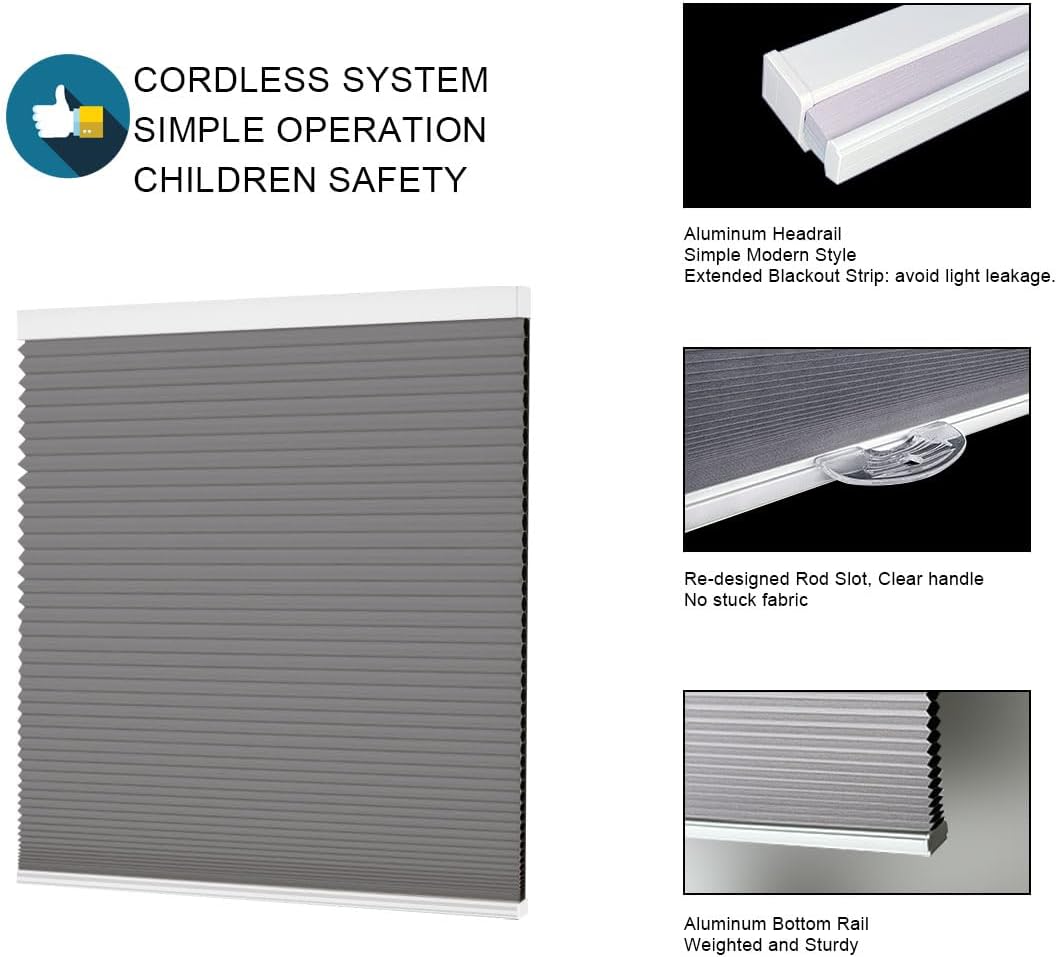 100% Blackout Privacy Cellular Blinds- Cordless Bottom Up Shade, Room Darkening Noise Lowering for Office and Home [Beige-Blackout, 24 W x 40 H] Custom Size