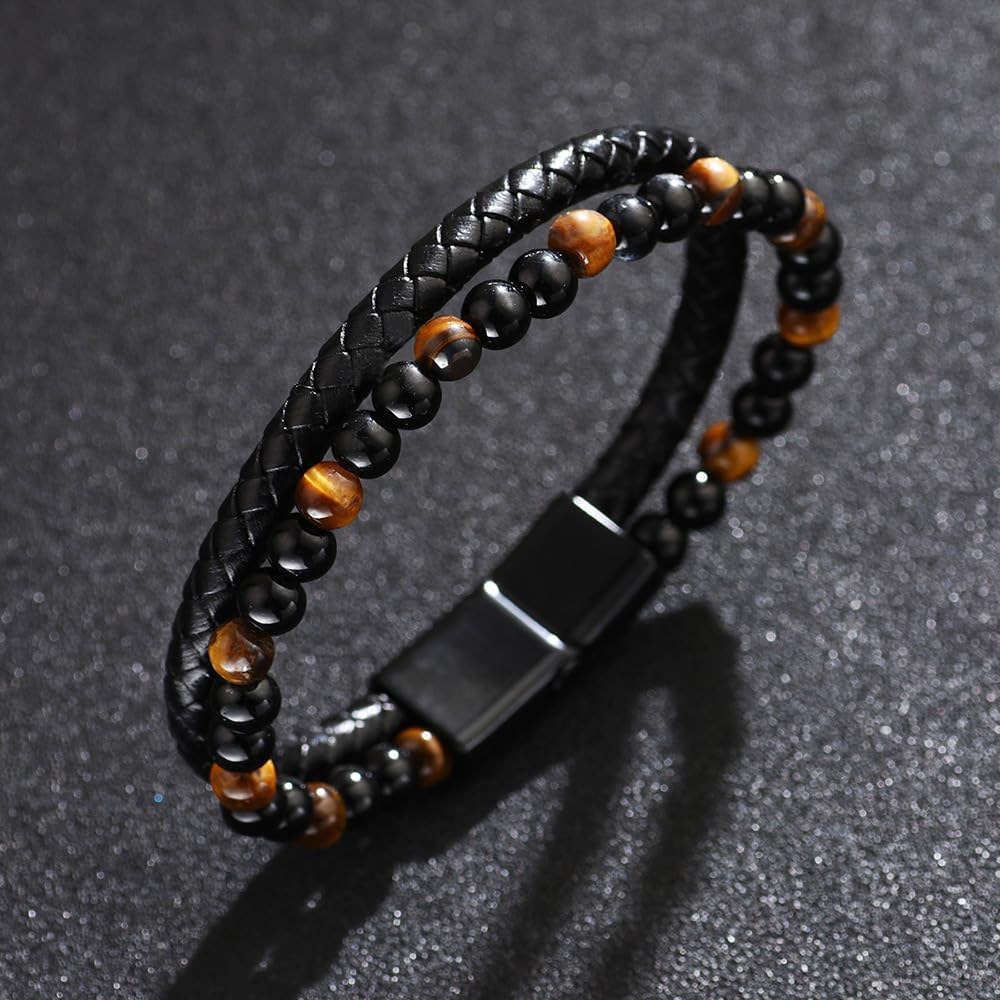 To My Son Bracelet from Mom Son’s Tiger Eye Cross Protect Bracelet for Men Black Beads Bangle Engraved With Love You Forever Jewelry Baptism Gifts for Christmas Birthday - Image 6
