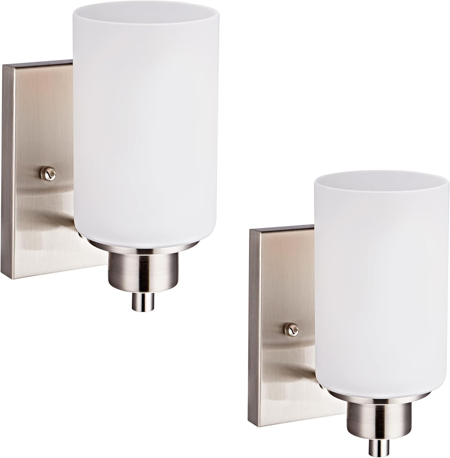 2 Pack Modern Bath Vanity Light Fixture 1-Light, Indoor Bathroom Wall Sconces for Living Room, Porch, Bedside, Brushed Nickel Finish with White Frosted Glass Shades Wall Mounted Lights