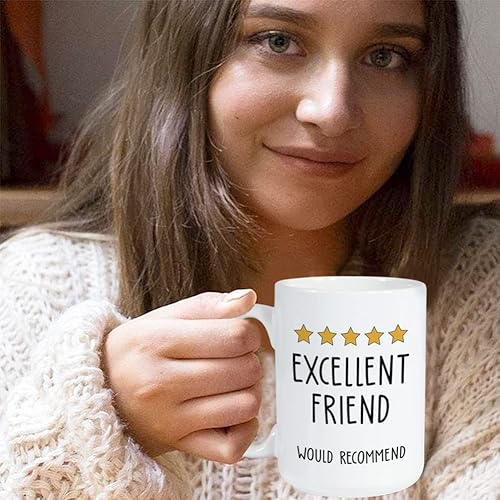 Miniatura 6 de Bubble Hugs Taza de la amistad de 15 onzas, con texto en inglés "Excellent Friend Would Recommand" Funny 5 Stars Bestie Review - Taza de regalo