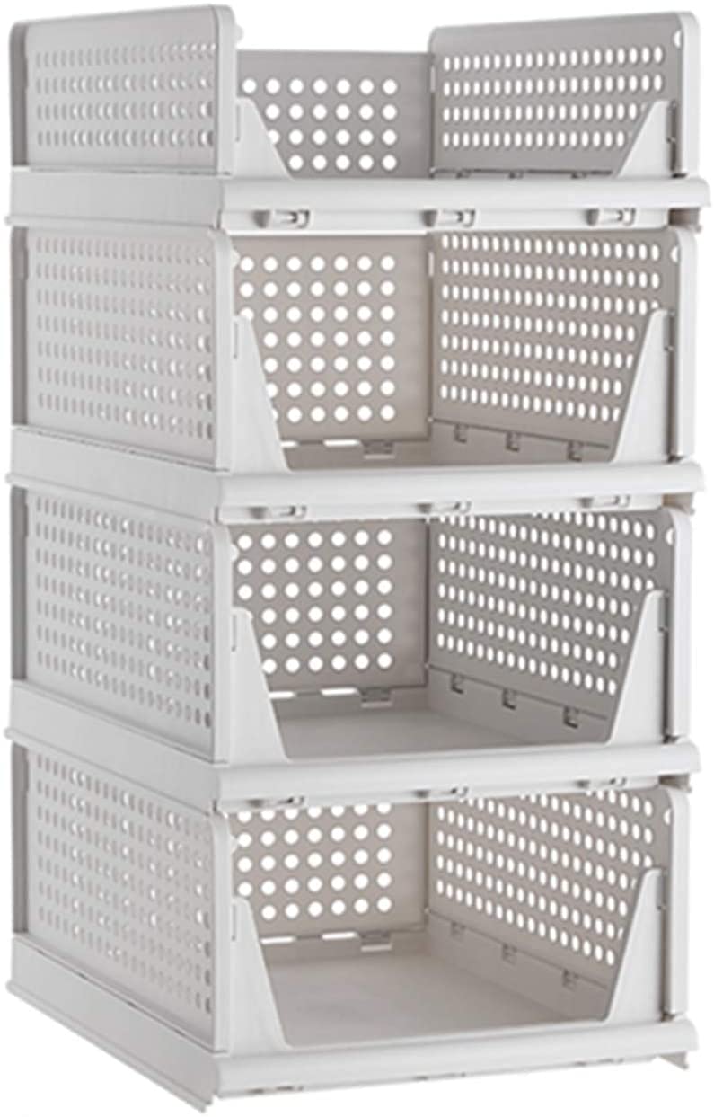 Organized Home J&J Stackable Plastic Storage Basket-Foldable Closet Storage Bins 2 Pack-Drawer Shelf Storage Container for Wardrobe Cupboard Kitchen Bathroom Office (3-Large/1-Small)