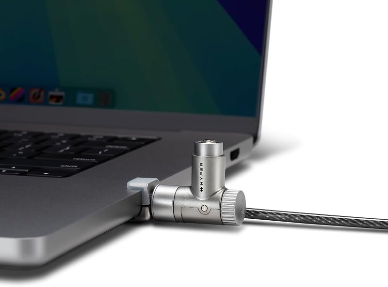 Candado para computadora portátil con cable HyperShield MacBook Pro: candado de seguridad para MacBook sin herramientas con cable de 6.5 pies. Cable de acero, acceso total a puerto, para dispositivos Apple Silicon de 14" y 16", ideal para espacios públicos
