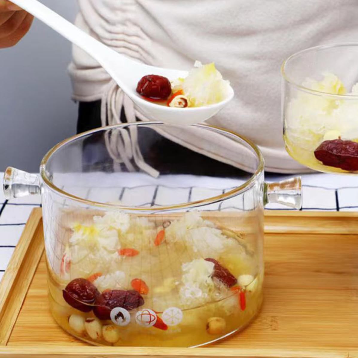 Olla de Sopa de Vidrio 1500ml Doble Asa para Cocinar
