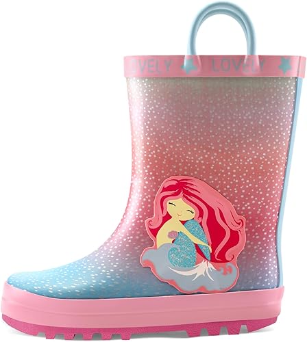 Botas de agua para niños y niñas de Mysoft, impermeables, de hule, con bonitos animales impresos, con asas para que se las puedan poner con facilidad