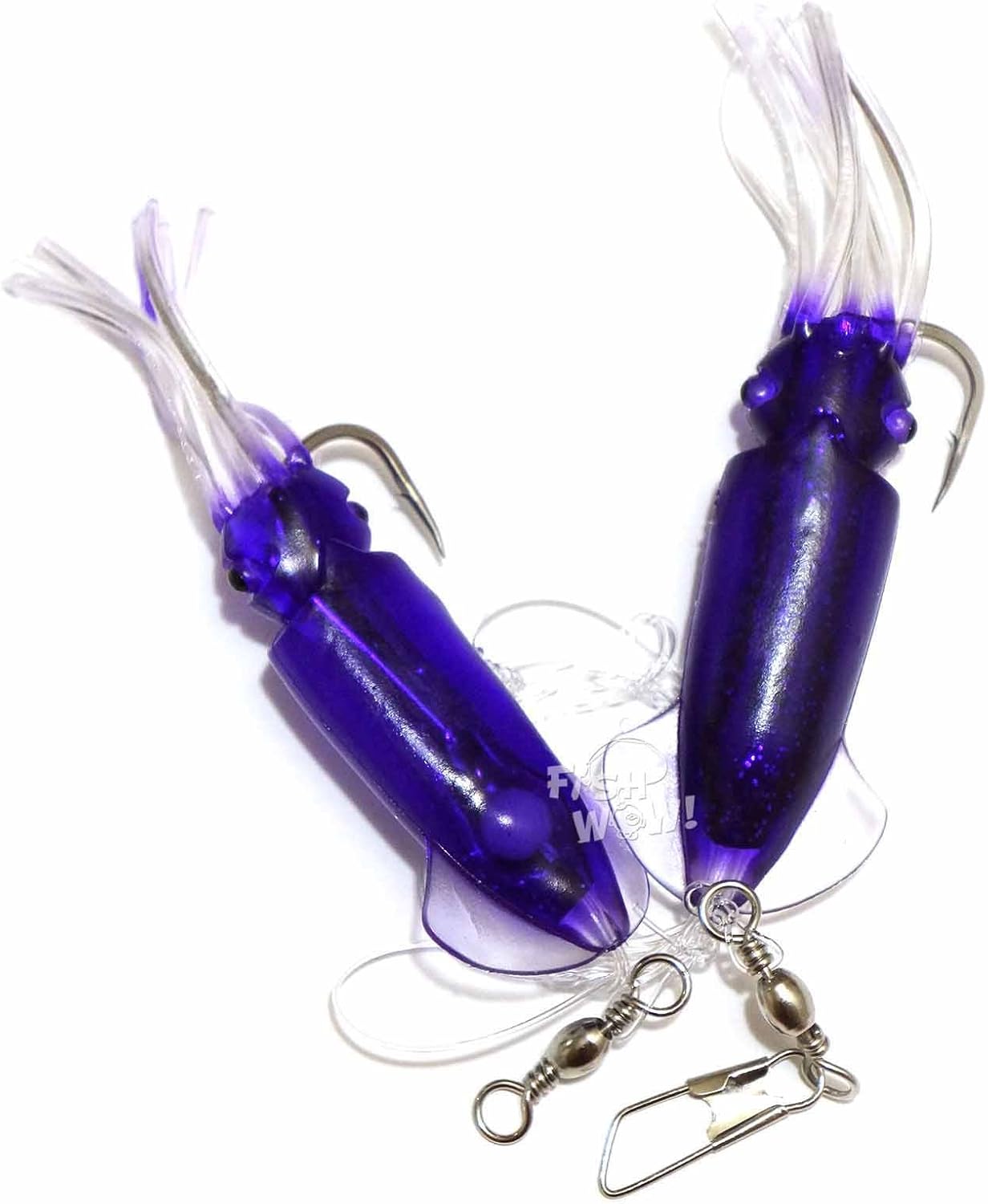 10 Packs - 4.5" Fishing Ling Cod Rig Twin Bulb Squids Rockfish lingcod Soft Lure -5 Colors- Blue, Pink, Purple, Red/Black, Glow