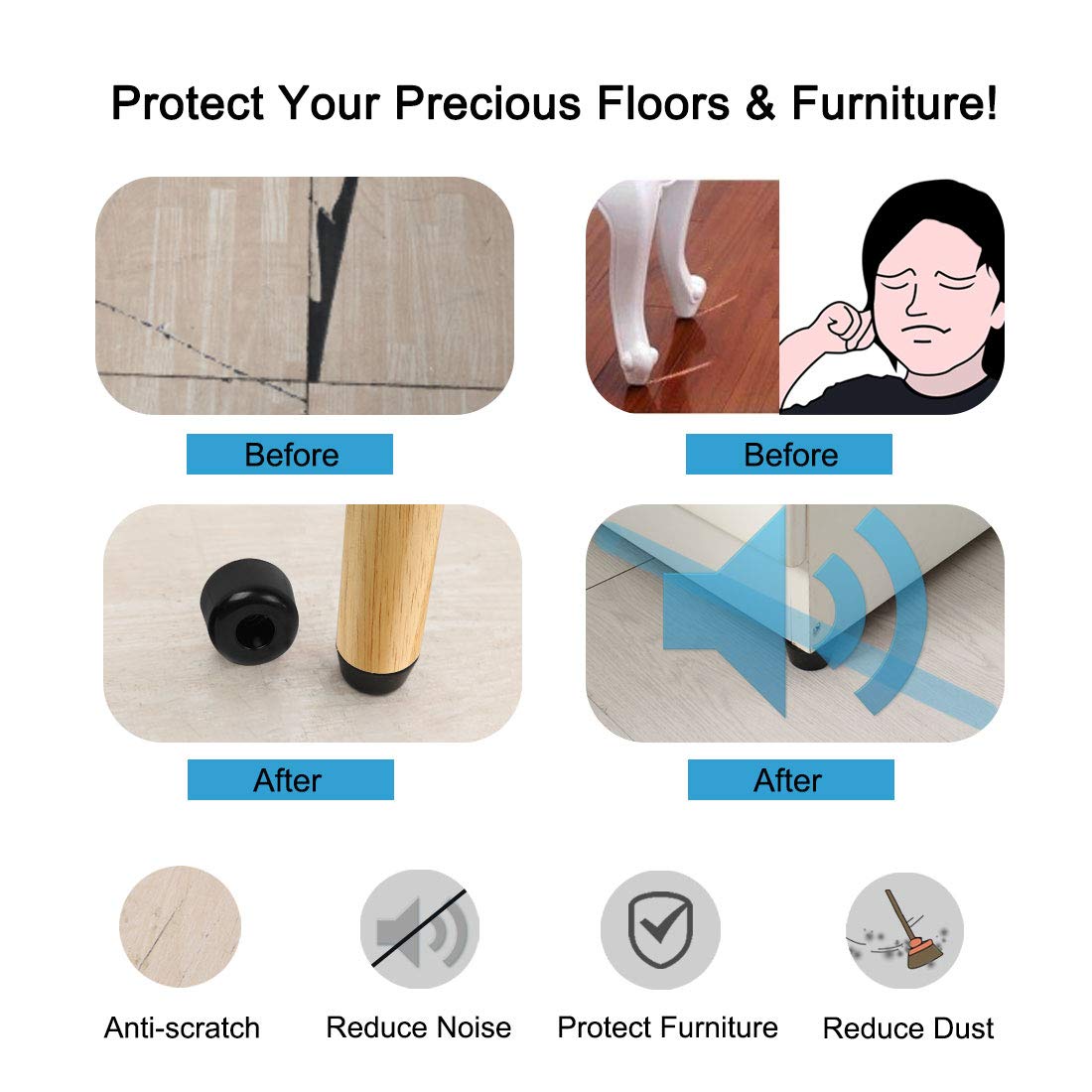 Sourcing Map 9Pcs Patin Pied Chaise Meuble Caoutchouc Tampon Pare