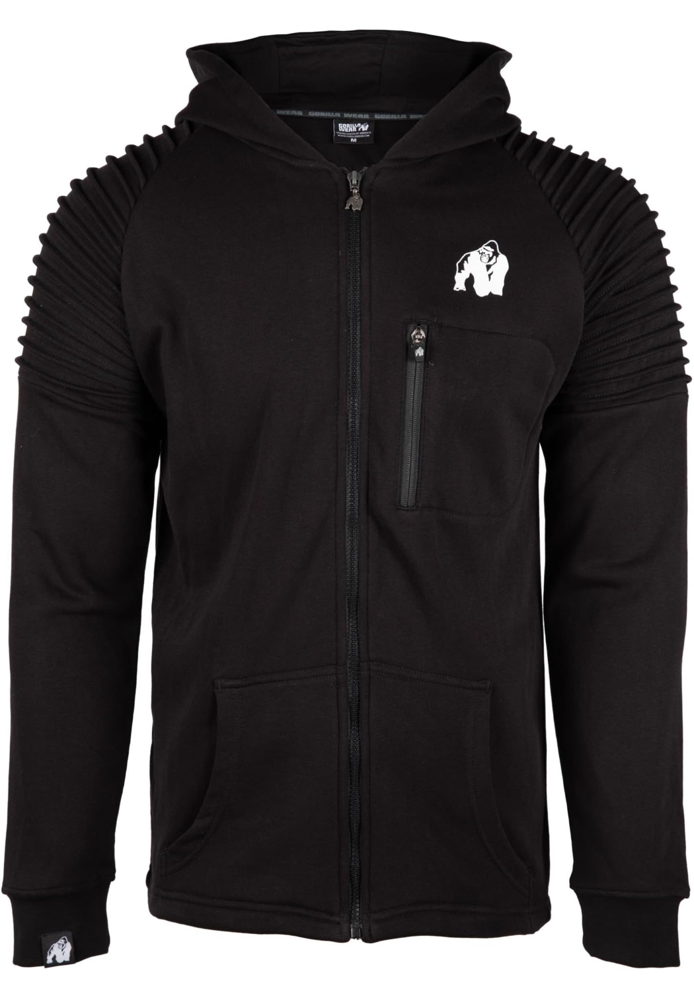 Gorilla Wear Delta Hoodie Schwarz – Slim Fit, Reißverschluss, Tasche