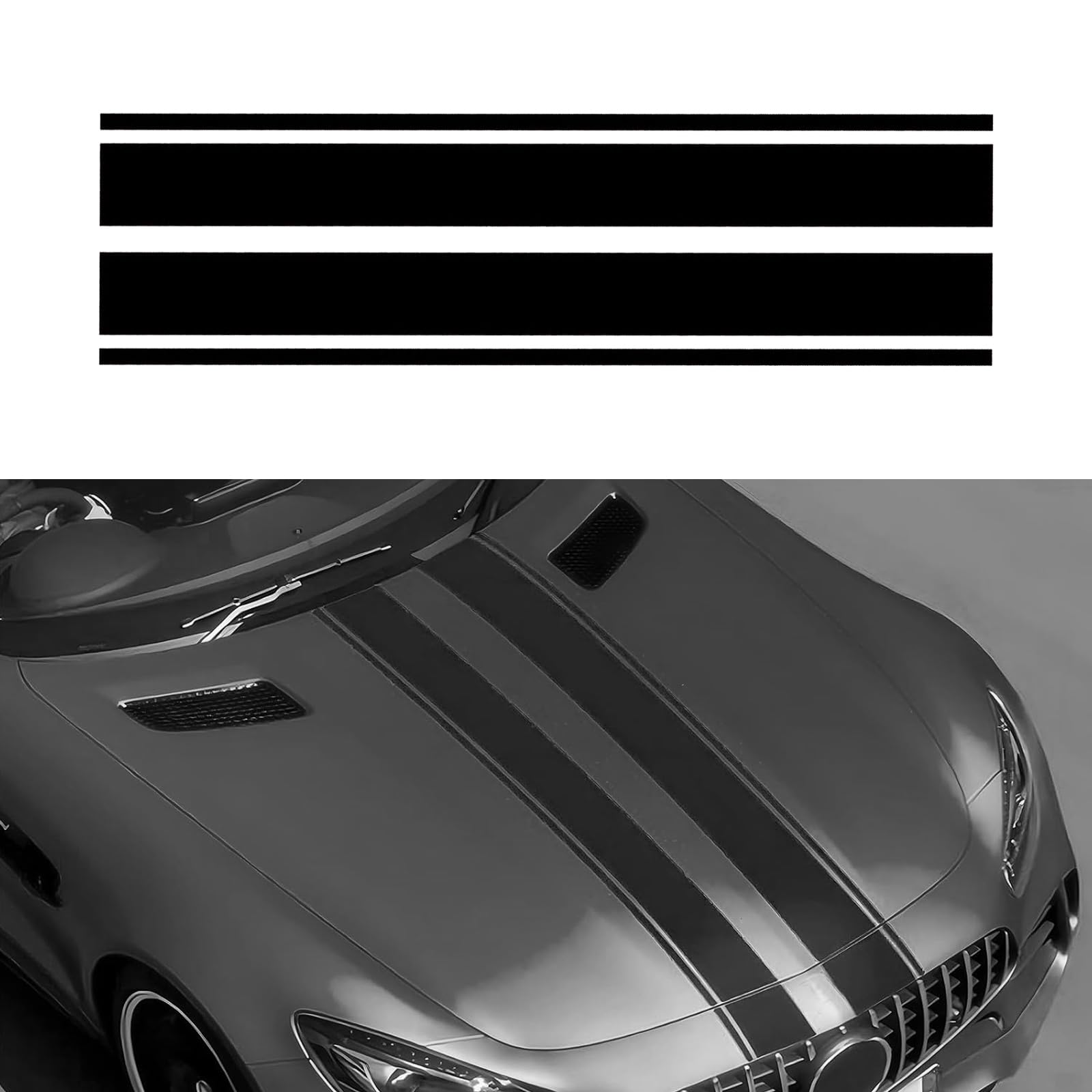Civwesi 1 PC Car Hood Sticker, 63" x 11.61" Stripe Waterproof Sticker, Car Decoration Modification Body Sticker, Universal for Most Cars (Black)