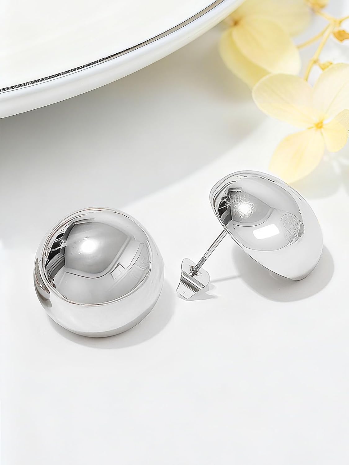 Half Ball Dome Stud Earrings for Women Hypoallergenic Nickel Free High Polished Lightweight Round Button Post Studs Minimalist Simple Fashion Birthday Party Jewelry Gifts - Image 3