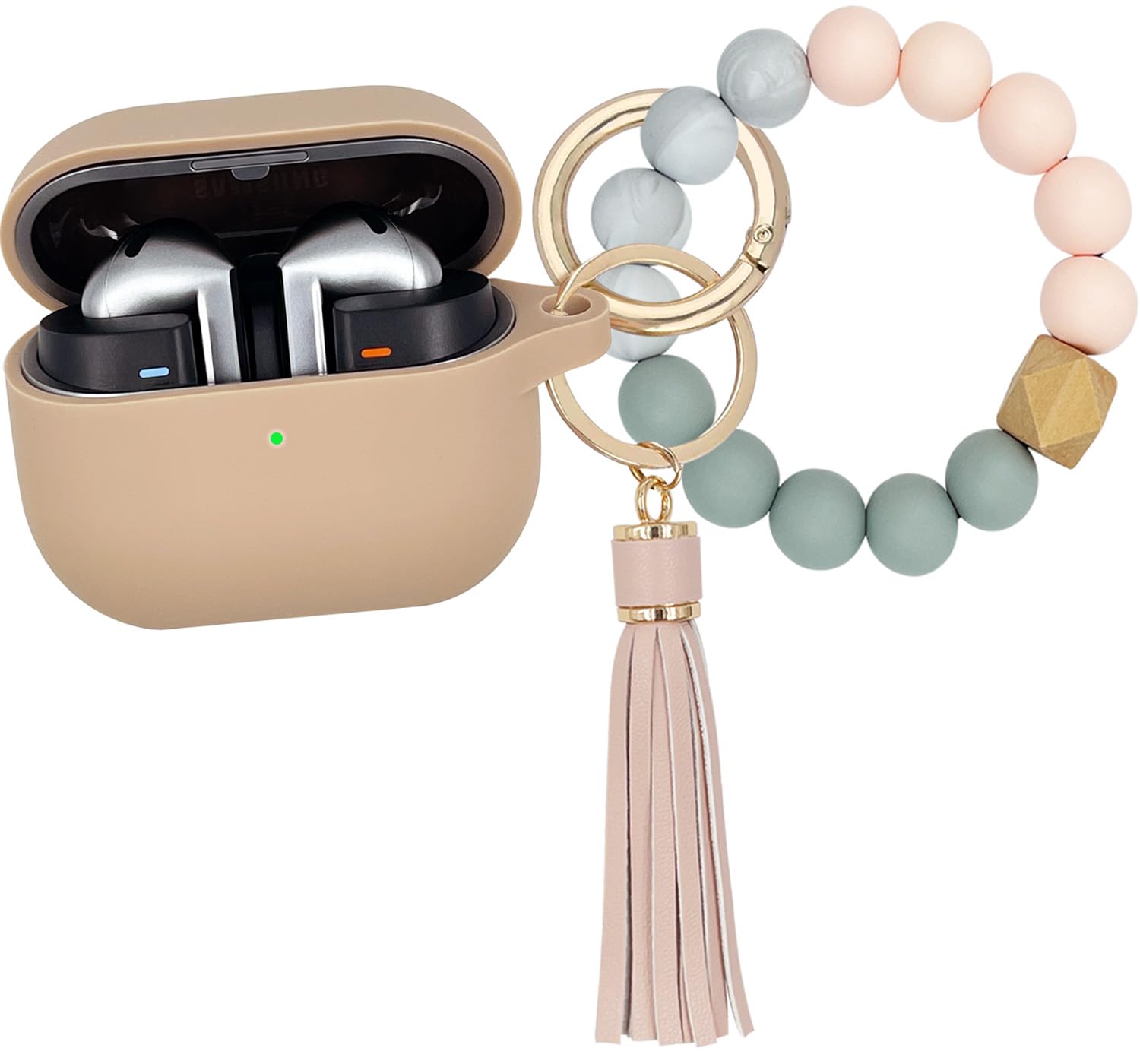 Compatible with Samsung Galaxy Buds 3 Case/Pro Case, Silicone Protective Cover With Bracelet Keychain (Milk Tea)