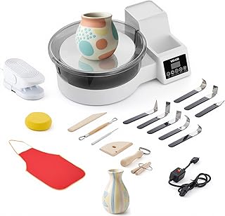 VEVOR Tour de Potier avec Plateau Tournant en Aluminium de 28 cm, Roue de Poterie Électrique 450 W avec Pédale, pour Débutants Loisirs Créatifs en Argile, Vitesse Réglable 30-300 tr/min, Bac Amovible