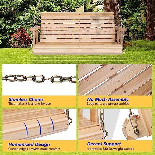 Image of VINGLI 2026 Upgraded 4 FT Wooden Porch Swing, 880 LBS Heavy Duty, Natural