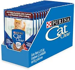Pack Purina Ração Nestlé Cat Chow Castrados Carne Ao Molho - Com 15 Sachês 85g