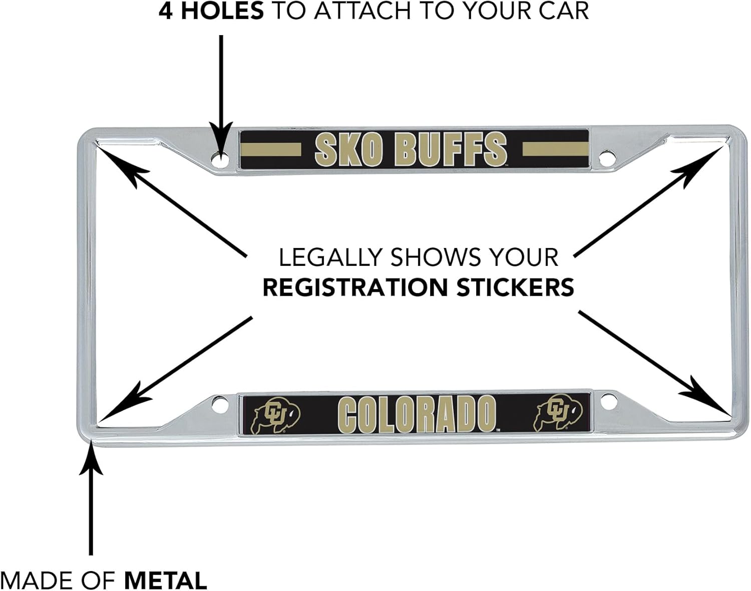 Desert Cactus University of Colorado License Plate Frame Buffaloes CU Buffs Holder for Front or Back of Car Metal Car Tag Holder Officially Licensed (Slogan 2) - Image 4