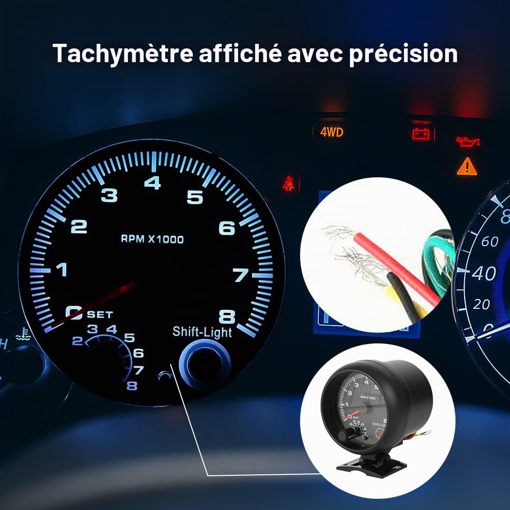Tachymètre Universel pour Voiture, 12 V 0-8000 TR/Min, LED, Changement de Vitesse