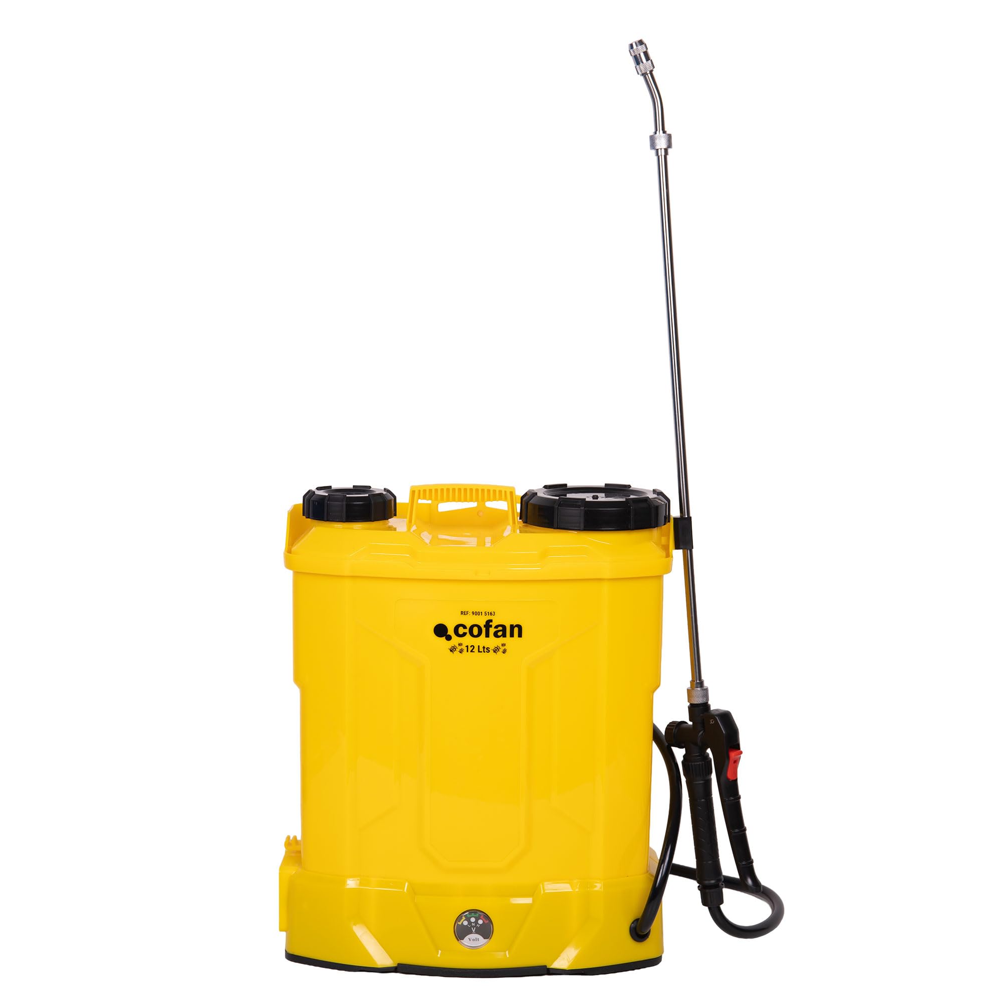 Cofan Pulverizador de Espalda Eléctrico, Sulfatadora Profesional de 12 litros, Batería de Litio 12 V, Lanza de Acero Inoxidable, 4 Boquillas Incluidas (Amarillo, 12 litros, Pulverizador de Espalda) — view 2