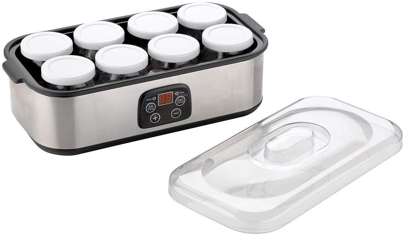 Rosenstein & Söhne Yoghurtbereiter: Joghurt-Maker, Timer & Temperatur-Einstellung, 8 Gläser à 180 ml, 25 W (Yogurt Maker, Joghurt Automaten, Jogurt)
