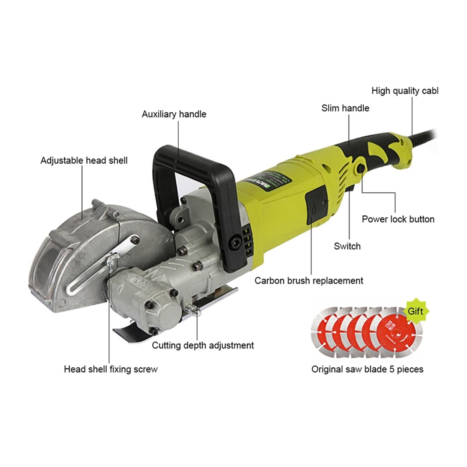 Máquina cortadora de pared eléctrica 8300 W, ranuradora y, ladrillos, hormigón acero, sierra circular, herramienta para principiantes uso de bricolaje(125mm 4000W)