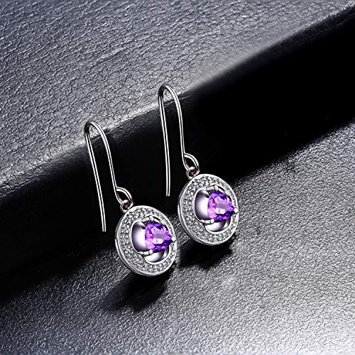Boucles d'oreilles améthyste ronde triangle argent sterling hypoallergénique - 2