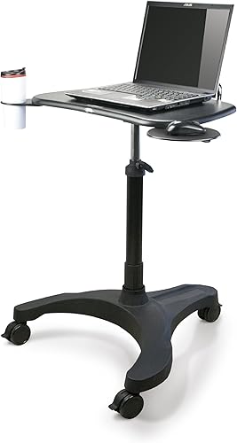 Miniatura 10 de EHO Carritos de escritorio de pie para portátil con ruedas con almacenamiento de papelería, neumático, soporte rodante ajustable en altura, carrito