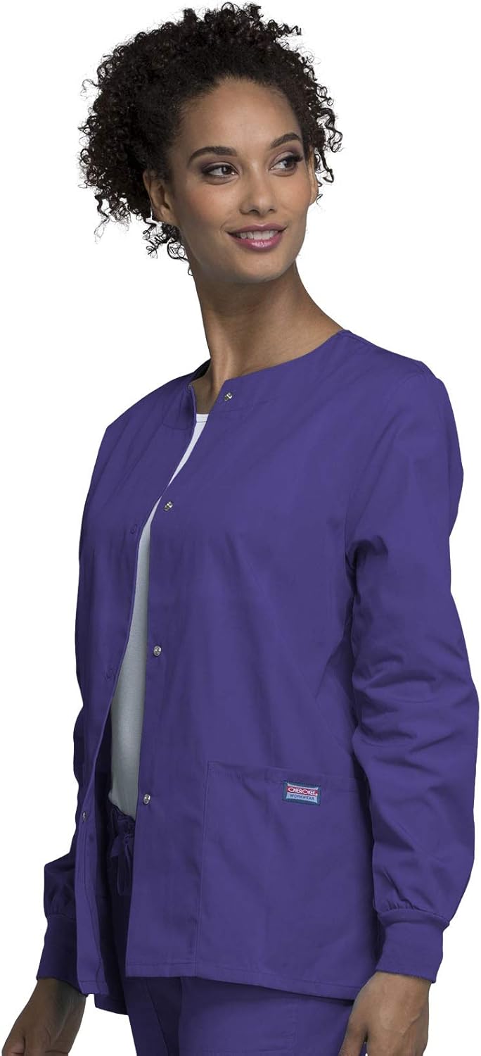 Cherokee scrubs jacket for women, Snap Front Warm-Up Jacket with 3 Pockets and Easy Care – 4350