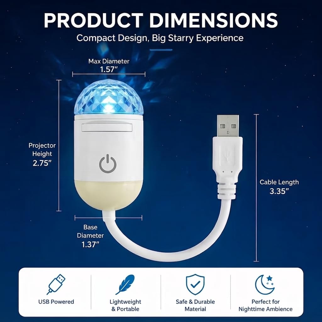 Proiettore di luce notturna 2 in 1 con 24 pellicole di proiezione, cistal blu luminosità regolabile 360° Plug and Play USB portatile Mini LED