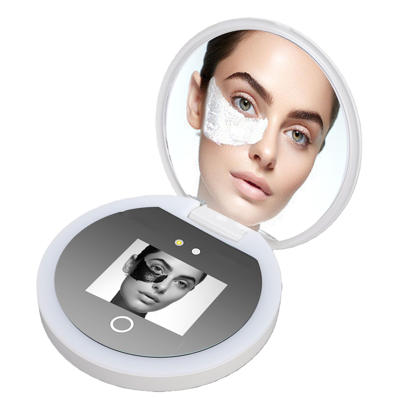 Miroir grossissant 2X avec caméra UV pour voir l'application de la crème solaire sur le visage