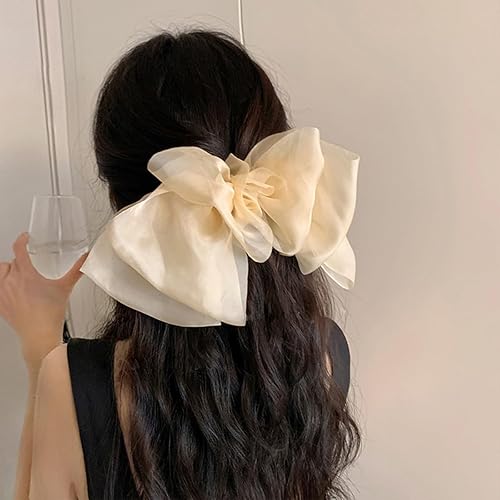 Miniatura 4 de 3 pinzas de pelo de gasa con lazo grande, horquilla de moño grande, pinzas para el cabello francesas con cinta larga de color sólido, clips de