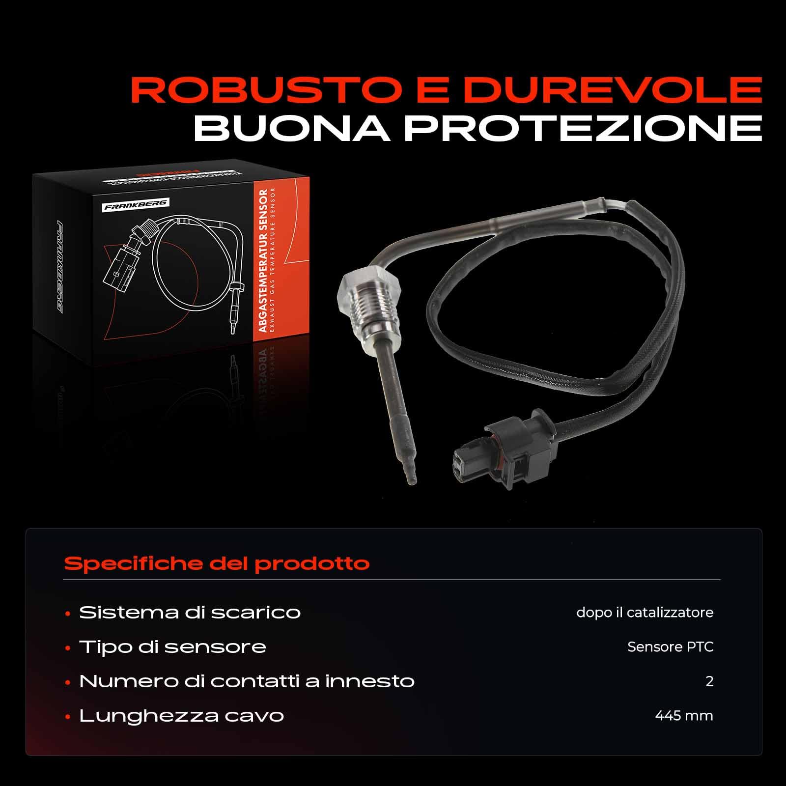 Frankberg Sensore temperatura gas di scarico Sensore gas di scarico 2-Poli Compatibile con Fortwo Coupé 451 Fortwo Cabrio 451 Replace# A0019051500,12060
