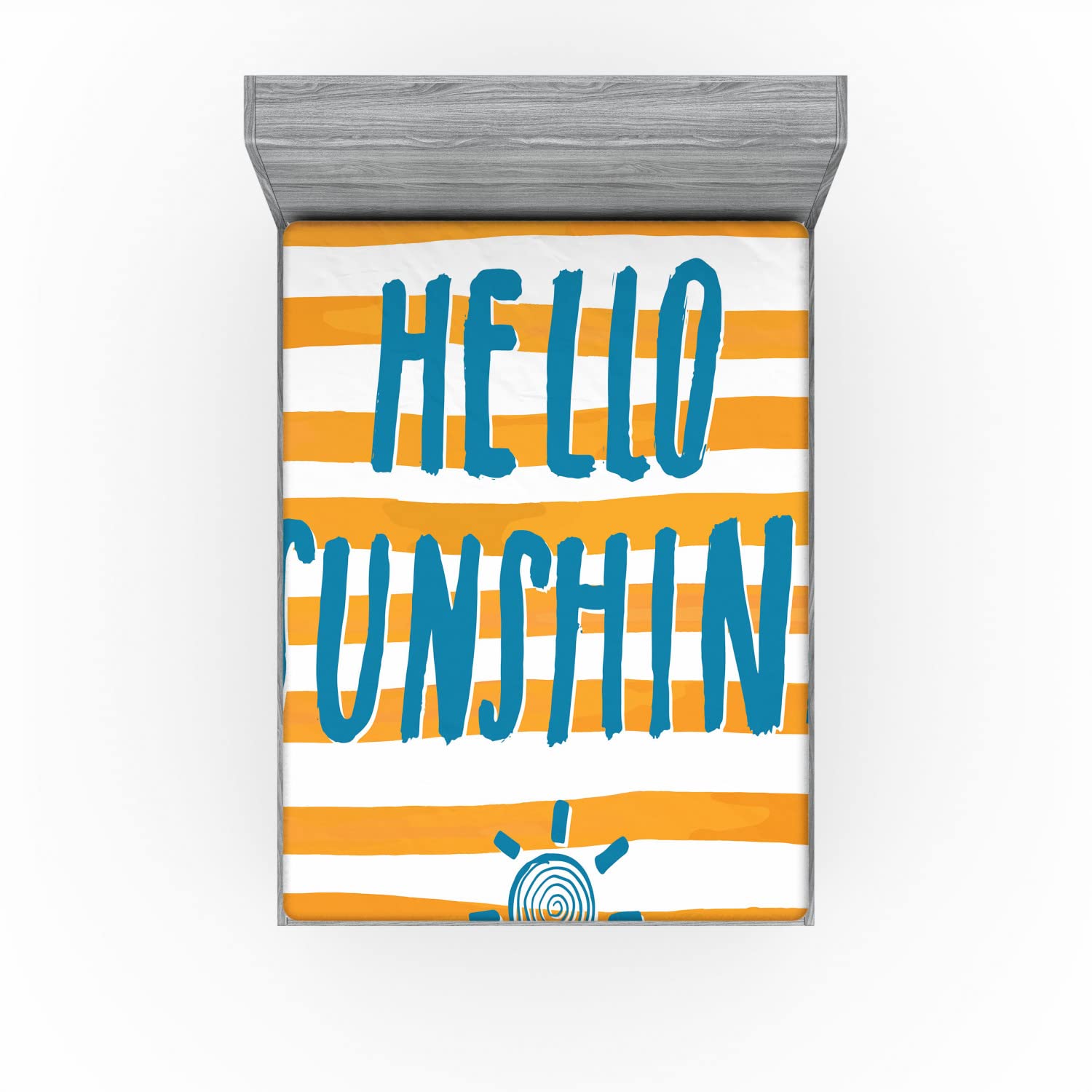 Ambesonne Hello Sunshine 2 Pack Fitted Sheet, Words Stripes, Bed Cover All-Round Elastic Deep Pockets 2 Pieces, Package Contains 2 Full Size Fitted Sheets, Petrol Blue Pale Orange