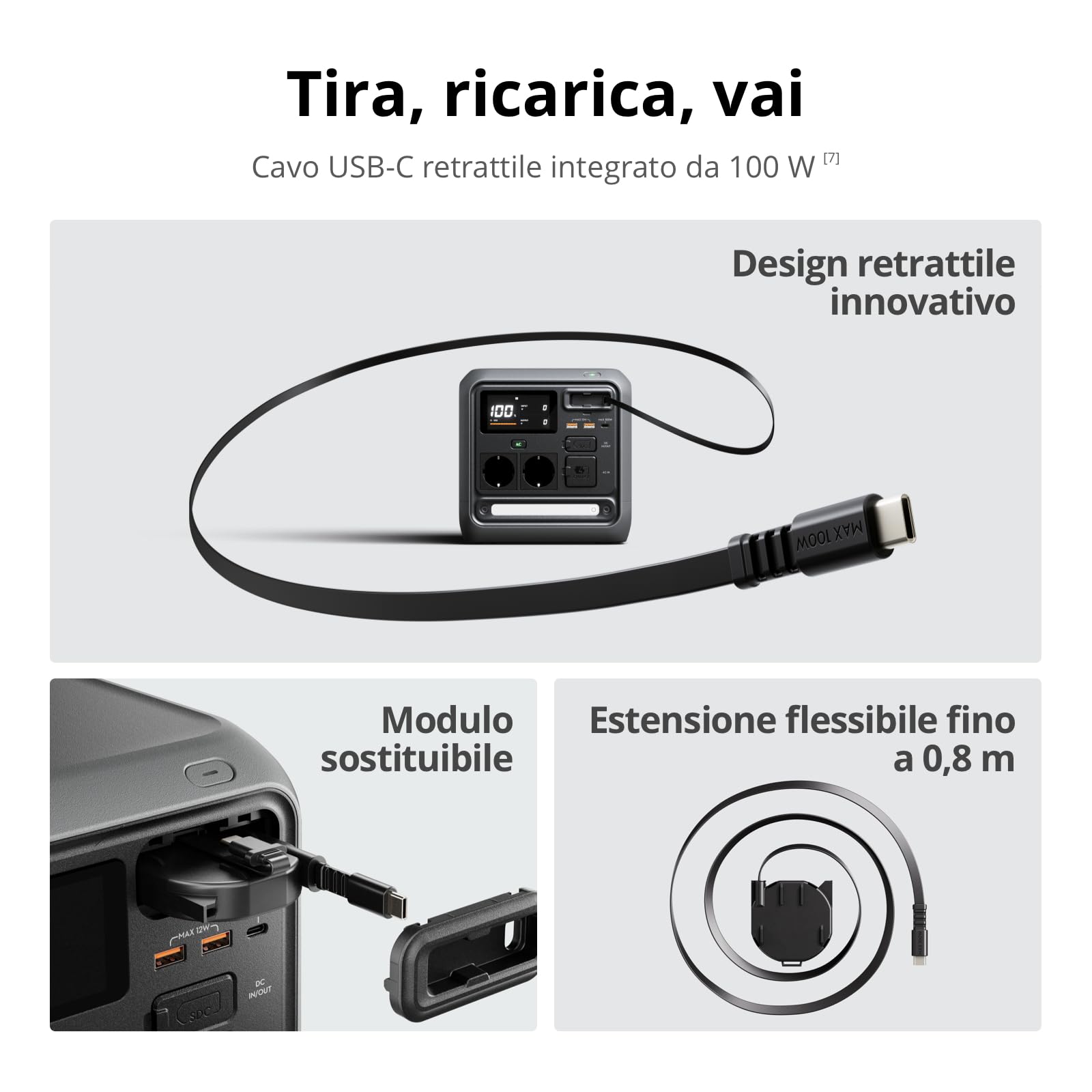 DJI Power 1000 Mini stazione di alimentazione portatile, batteria LFP 1008 Wh, dimensioni compatte, potenza max di 1000 W, ricarica da 0% a 80% in 58 minuti, generatore elettrico per casa e campeggio
