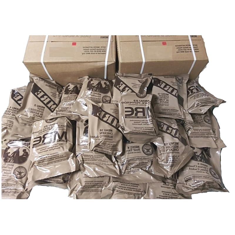 MRE (Ready-to-Eat) Meal Kit A and B Bundle Cases - Genuine U.S. Military Surplus Supply Box with Heater - Nutritional Emergency Food Bulk - Survival Food Rations Pack - Inspection Date 2025 or Better
