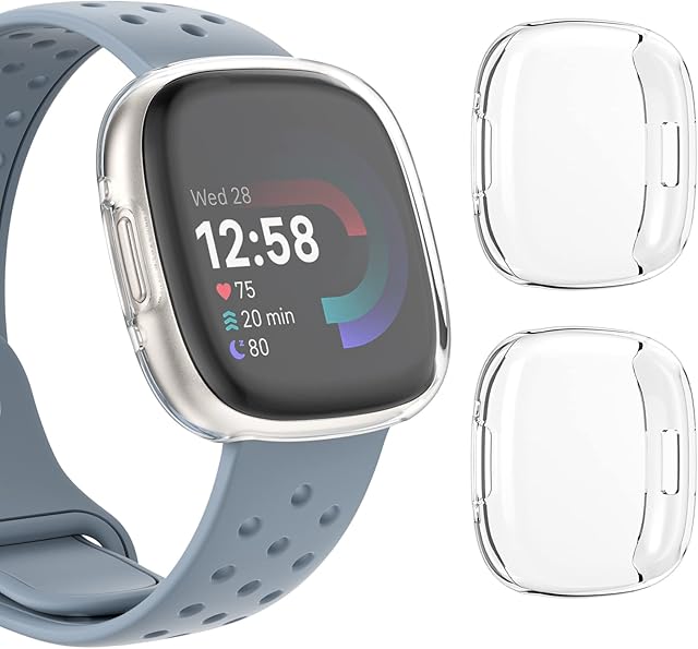 DULIPING 2-Pack Screen Protector Compatible with Fitbit Versa 4/Sense 2, Soft TPU Full Coverage Protective Case Scratch-Resistant Case for Versa 4/Sense 2, Clear+Clear
