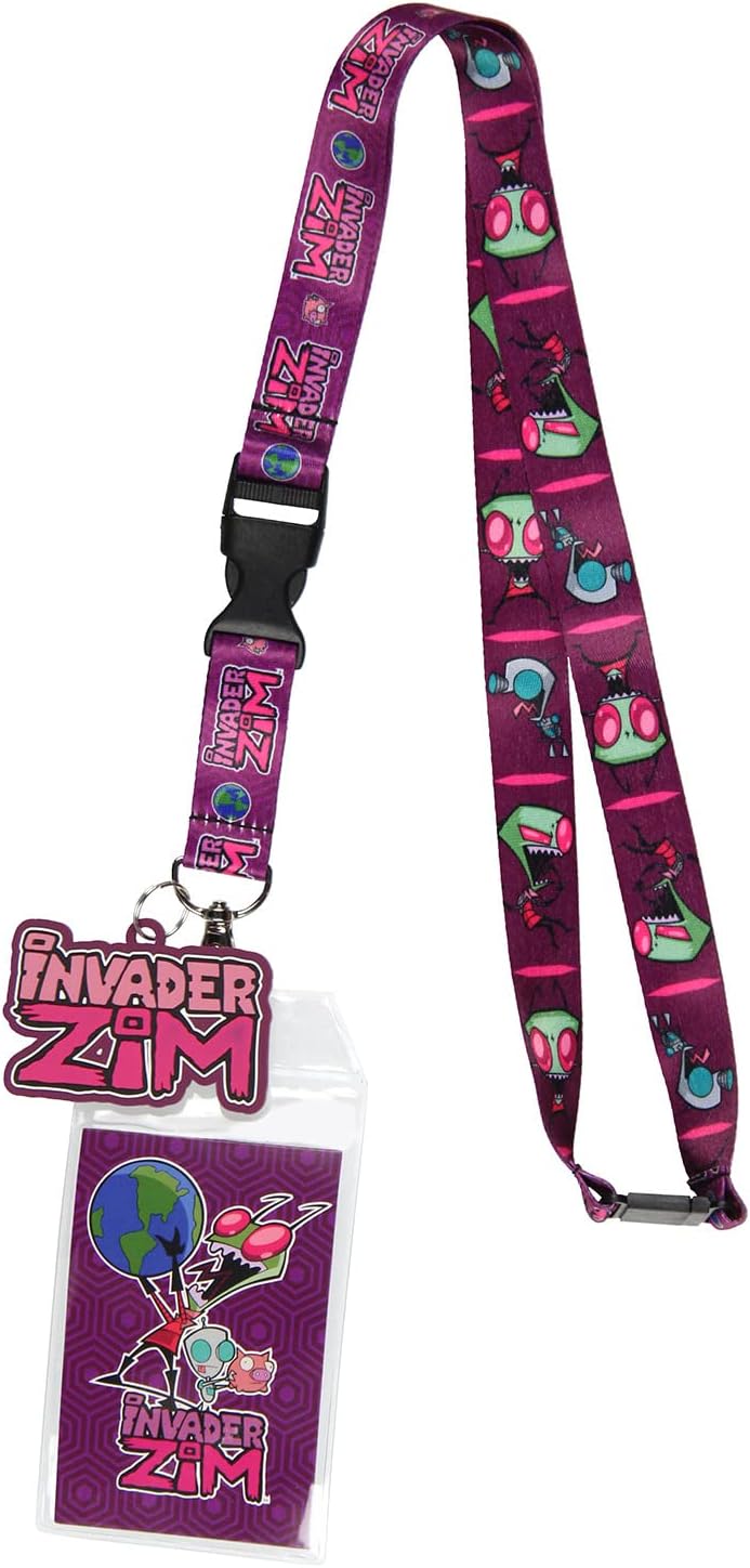 Bioworld Invader Zim and Gir ID Badge Holder Lanyard w/ 2" Logo Rubber Pendant