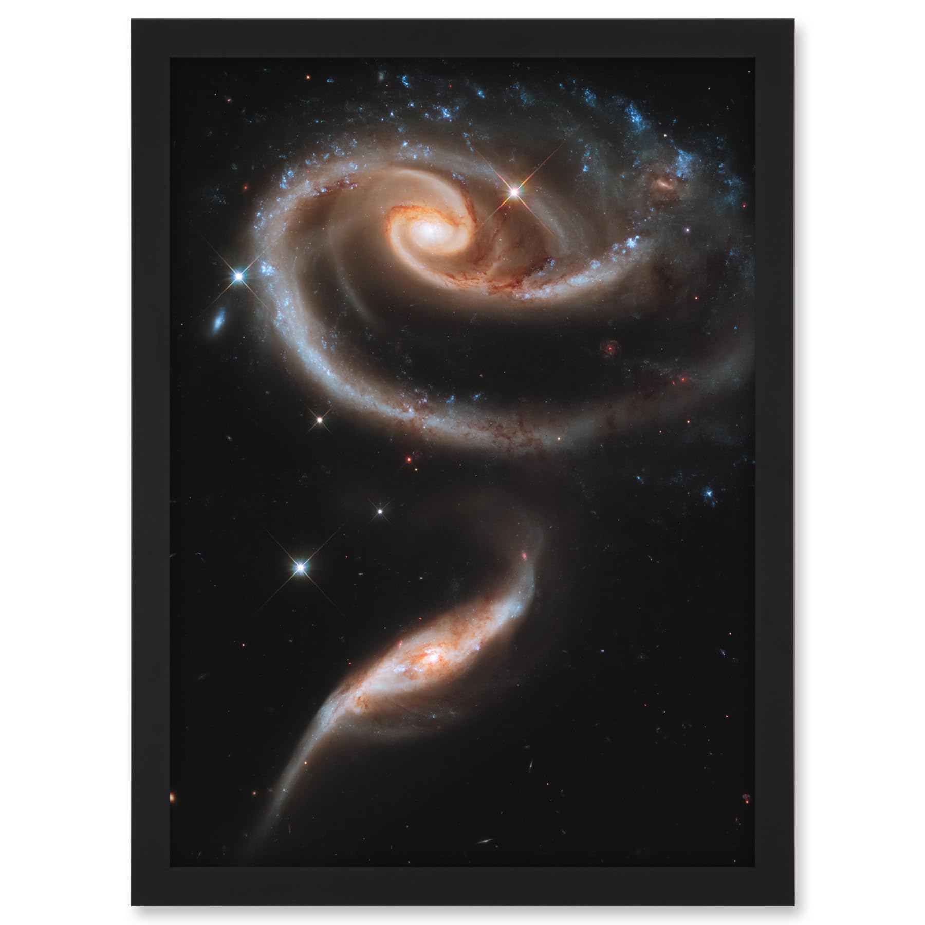 Artery8 Hubble Space Telescope Image 21st Anniversary A Rose Made Of Interacting Galaxies Arp 273 Cosmic Flower Formation UGC 1810 And UGC 1813 Pair Artwork Framed A3 Wall Art Print