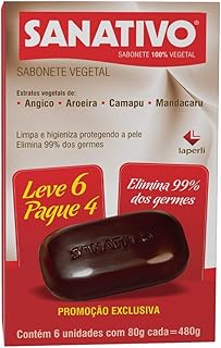 Sabonete Vegetal, Sanativo, Elimina 99% dos Germes, Contém 6 Unidades