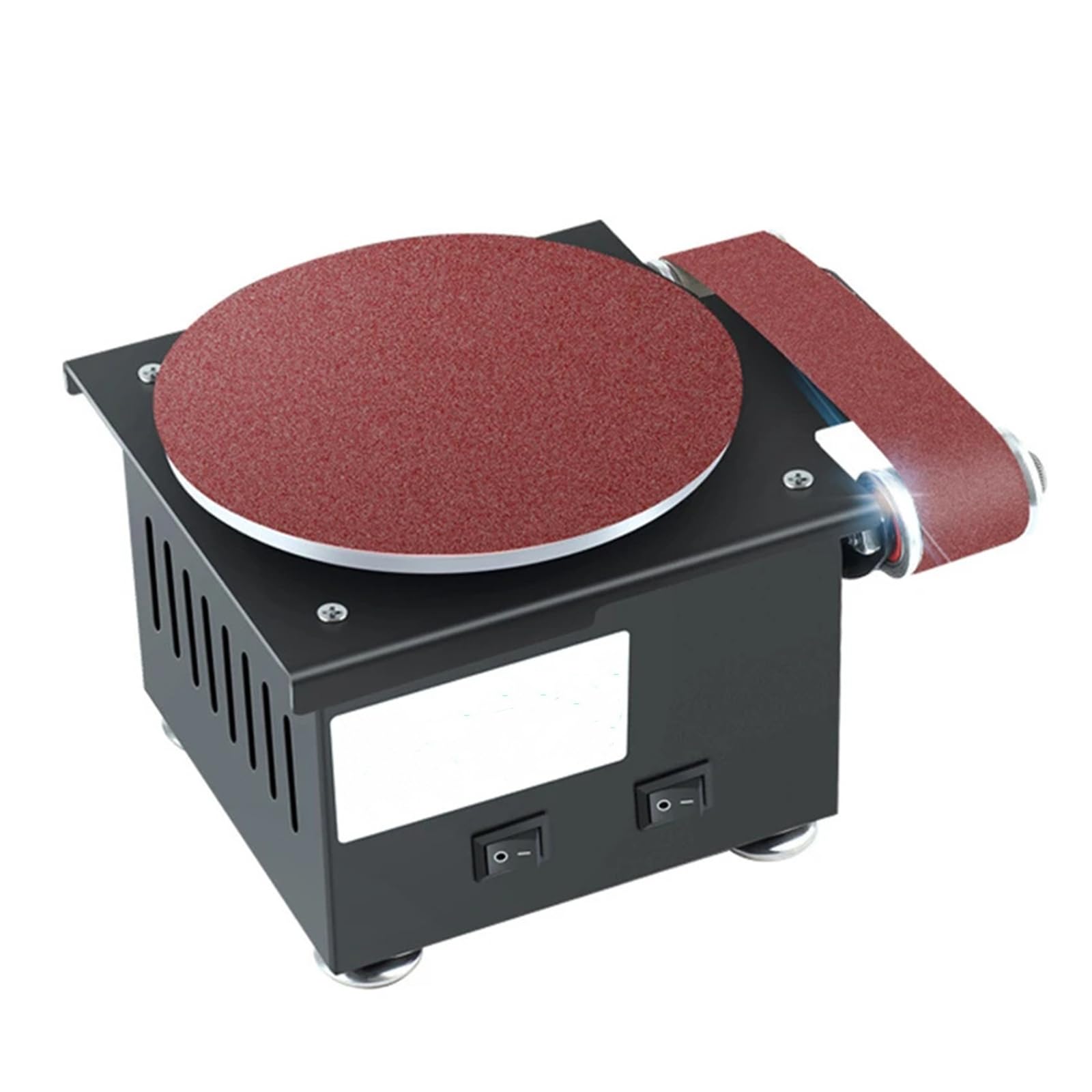 Lijadora Banda, 350W Lijadora DiscoBanda Lijadora Disco Mesa Diámetro Lijado 150mm Papel Lija 10 Discos 10 Bandas Lijado 2 Rollos 6 Bandas Lija Adecuada Para Lijar Metal Y Madera