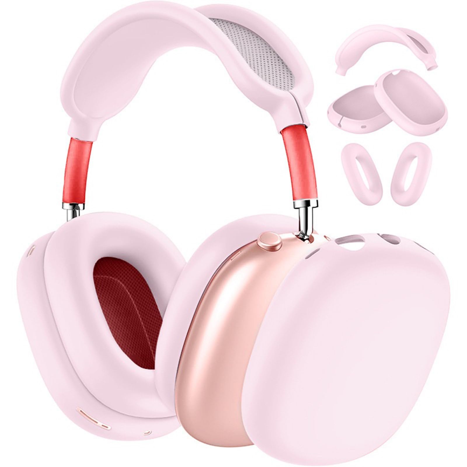 3-in-1 Silicone Case Cover for AirPods Max Headphones, Apple AirPod Max Accessory Protective Cover, Headband/Ear Cups/Ear Pad Covers, Anti-Scratch and Sweatproof (All Pink)