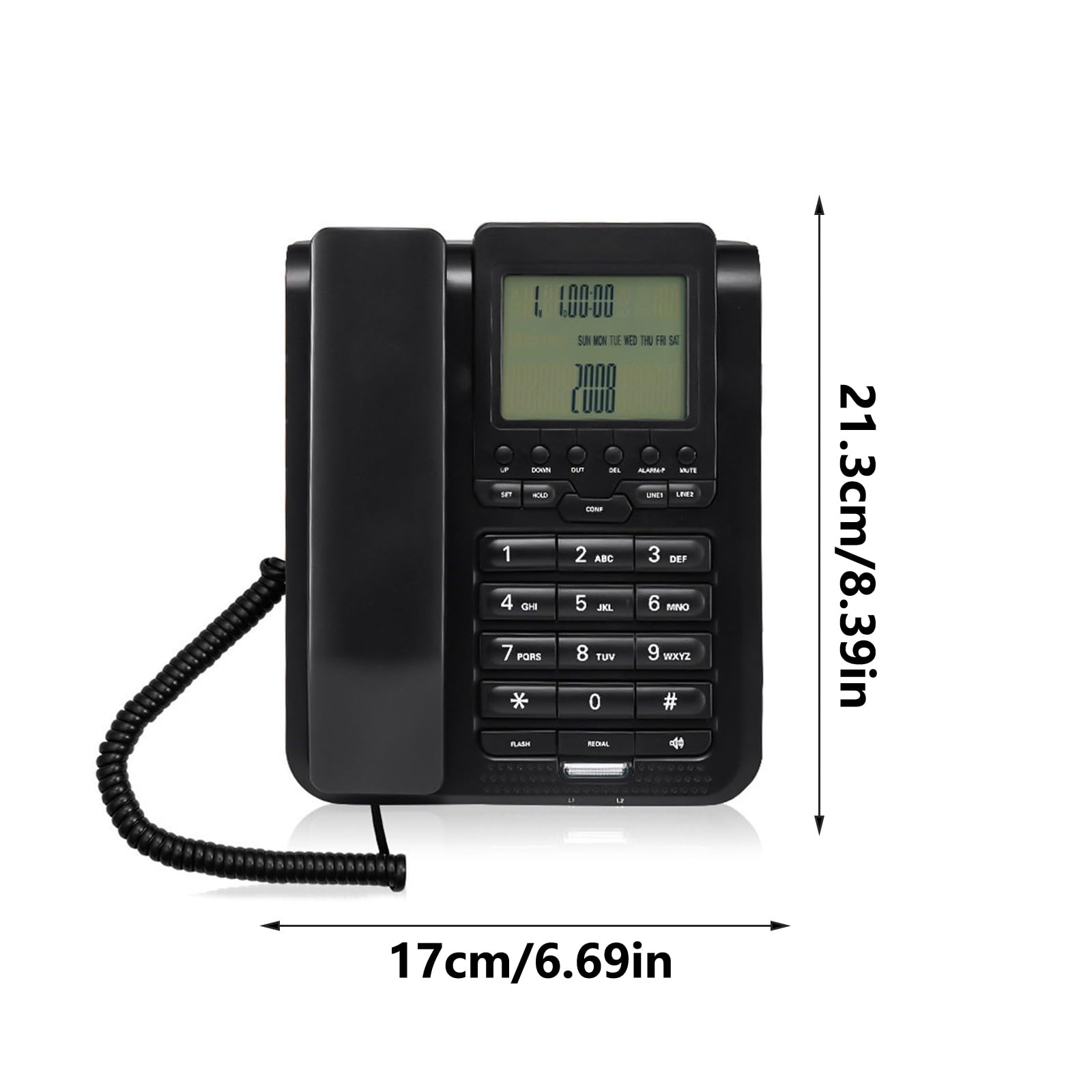 Backlits - Telefono fisso LCD con memoria e tastiera sovradimensionata per persone anziane con problemi di vista e retroilluminazione LCD regolabile