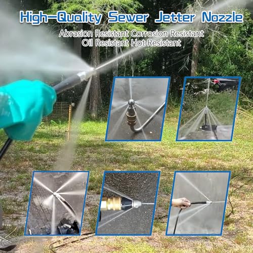 7 Pcs Sewer Jet Nozzle kit, Rotating and Button Nose Stainless Steel Sewer Jetting Drain Jetter Nozzle, Drain Sewer Cleaning Tool for Pressure Washer, Pipe System, 5000PSI,1/4 Quick Connect (A) - Thumbnail 7