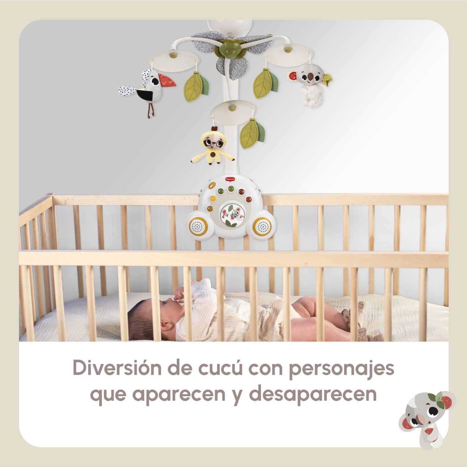 Tiny Love Soothe 'n Groove Móvil, Móvil Cuna Bebé Musical 2 en 1, 0+ Meses, Convertible en Caja Música Portátil Independiente, Estimulación Visual, 18 Melodías, 40 Minutos Música Continua, Boho Chic