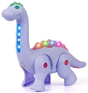 zest 4 toyz Battery Operated Walking Dinosaur Musical Toys for Kids Electronic Pet Dino with Real Voice and Colorful LED Lights (Long Neck Dinosaur, Random Colour)