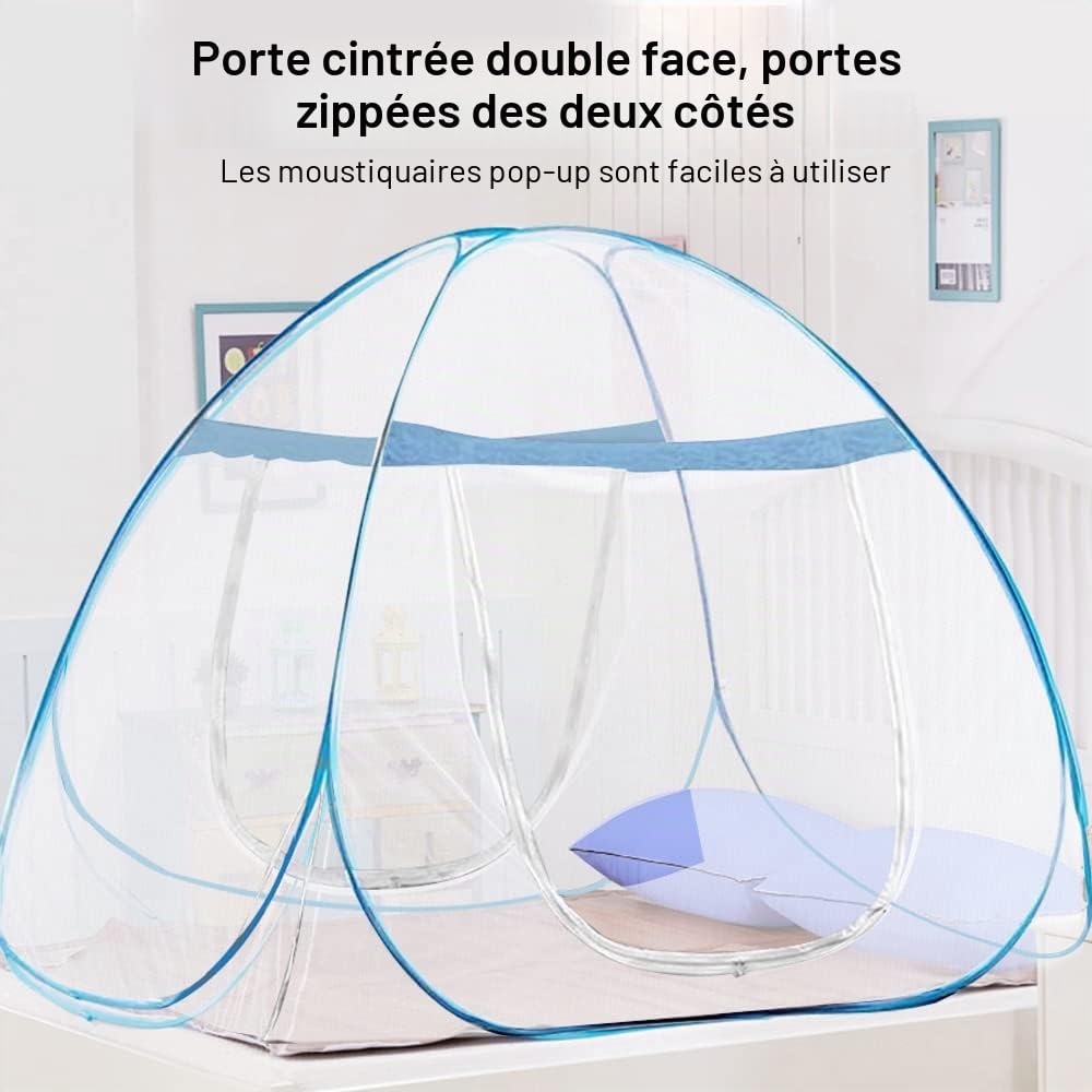 Moustiquaire de Lit Pliable, Portable de Voyage Moustiquaire 180 x 200 x 150 cm, Double Porte Camping Mosquito Rideau, Pop-up Moustiquaires avec Entrée Surdimensionnée, moustiquaires de Voyage