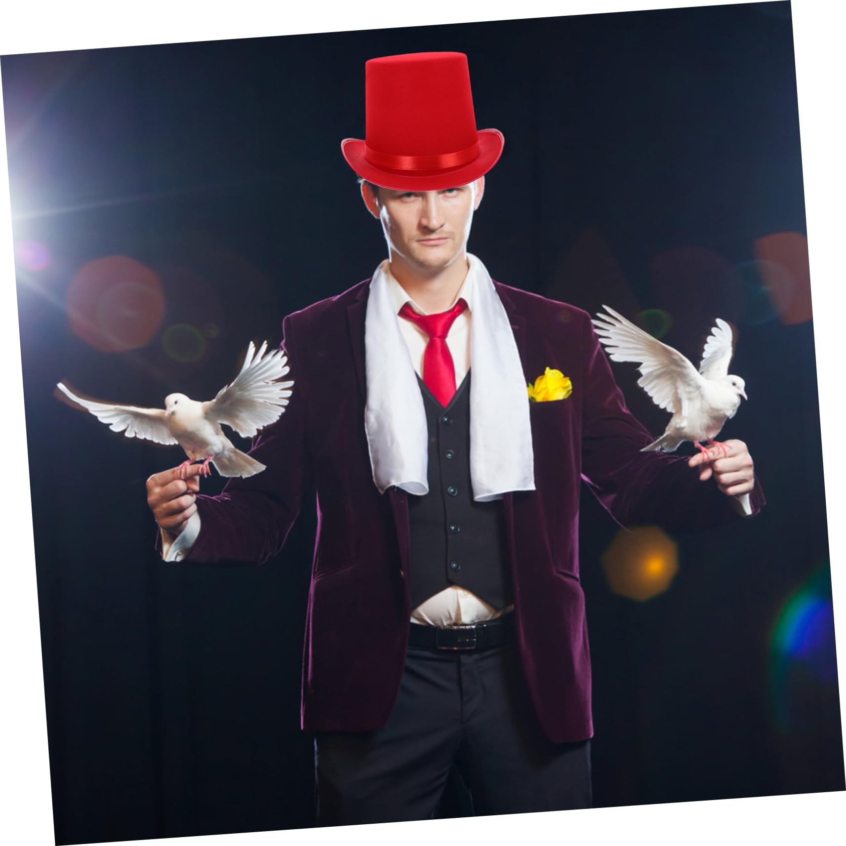 BESPORTBLE Vestire i Cappelli Berretto Fedora Falso Barra Cappello a Tricorno Costume Cappello Pieghevole Da Mago Maghi Accessori Tradizionale Cosplay Cappelli Da Festa Adulti Malvagio Rosso