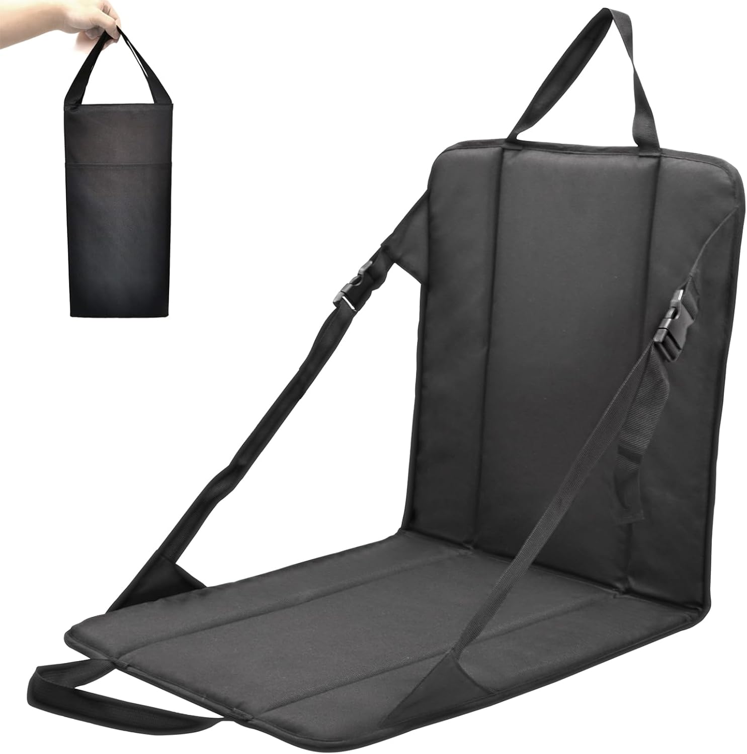 Pozico Portable Stadium Seat Cushion with Backrest for Bleacher, Lightweight Foldable Seat for Outdoor Sports, Concerts and Camping Black