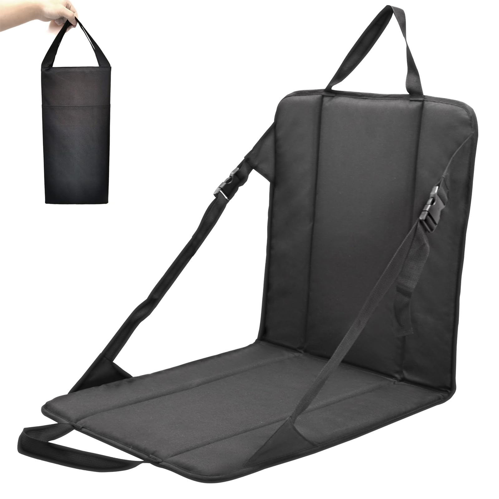 Pozico Portable Stadium Seat Cushion for Bleachers, Folding Lightweight Seat with Backrest for Outdoor Sports and Outdoor Concerts (Black)