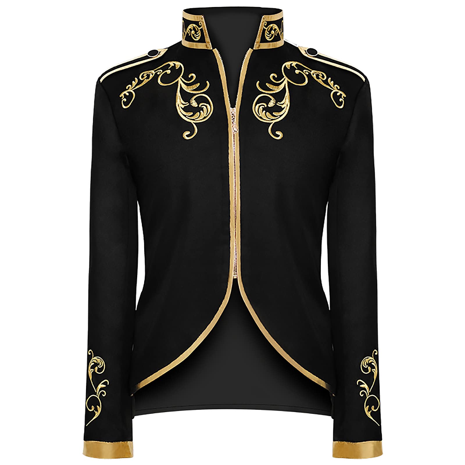 hhaappyy Mens Gold Embroidered Court Prince Coats Drummer Parade Punk Officer Prince Uniform Jacket Medieval Costumes