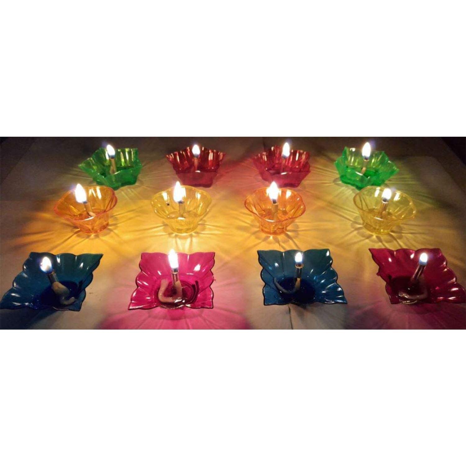 ELRINZA 3D Reflective Diyas Set of 12 Pieces | Diwali Special 3D Decoration Diyas | Plastic Reusable Deepawali Diya Deepak | 3D Shadow Reflection Fancy Diwali Diya (Pack of 12)