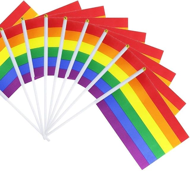 SUNREEK Rainbow Pride Gay Stick Flag,50 Pack Small Mini Hand Held LGBT Flags On Sticks,Decorations Supplies For Mardi Gras,Gay Pride Rainbow Party