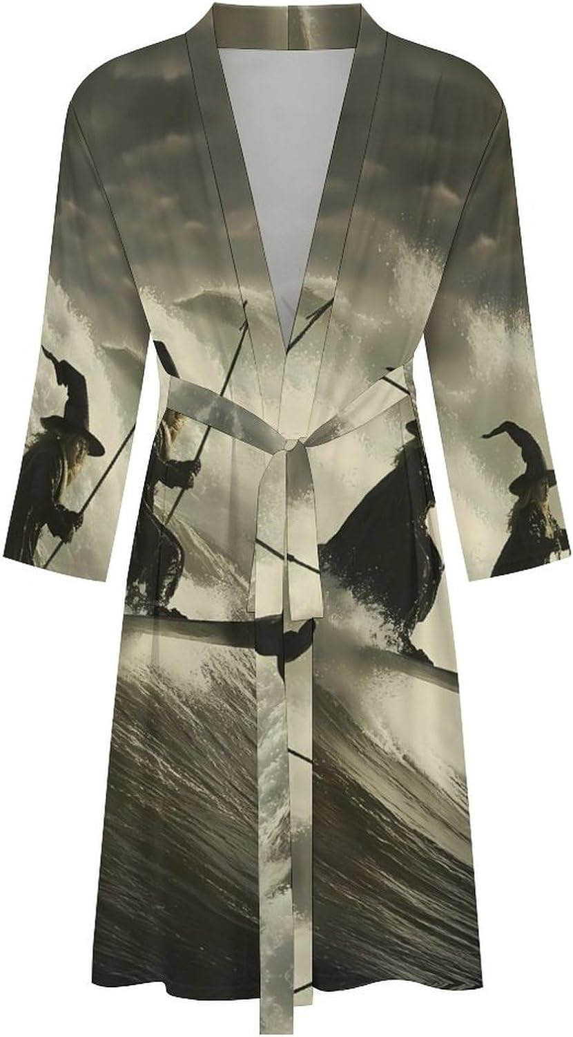 Waterskiing Witch Men's Robe Soft Bathrobe V Neck Loungewear Sleepwear Nightgown Dressing Gown